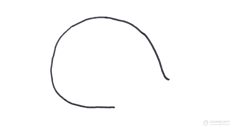 วาดเส้นโค้งเป็นส่วนหัวของวาฬ