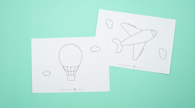 Pattern ภาพปะติด รูปบอลลูนและเครื่องบิน