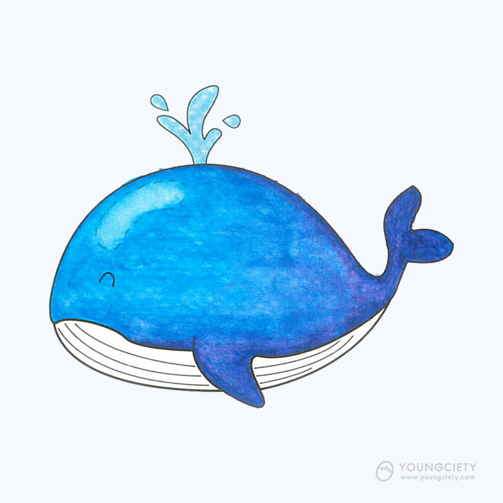 ขั้นตอนการระบายสี วาฬ ด้วยสีไม้ระบายน้ำ