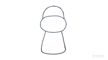 วาดอักษรตัว C คว่ำเป็นส่วนหัว และวาดเส้นโค้งคล้ายตัว U เป็นส่วนลำตัวของสุนัข