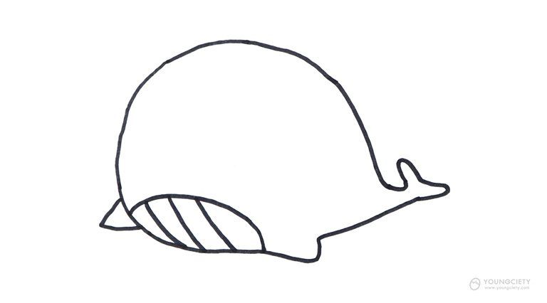 วาดเส้นโค้งเติมส่วนท้องของวาฬ