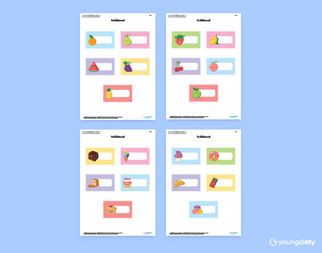 ตัวอย่าง ป้ายชื่อล็อคเกอร์ ชุดผลไม้และขนมหวาน