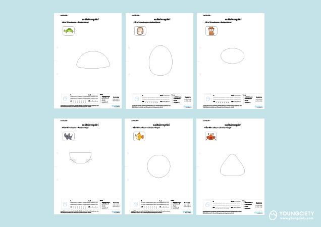 ตัวอย่าง แบบฝึกหัด การวาดสัตว์ต่าง ๆ จากเส้นพื้นฐาน ชุดที่1