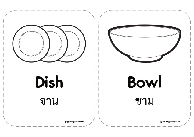 ตัวอย่าง Flash Card ภาษาธรรมชาติ ชุด คำศัพท์ห้องครัว (แบบลายเส้น)